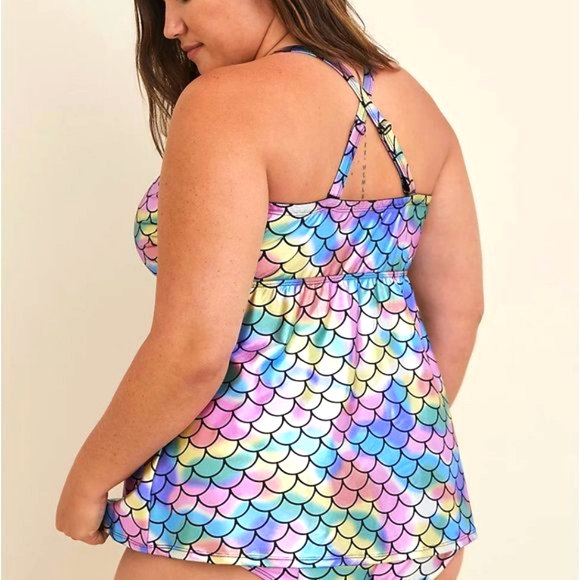 ❤️NWT VINTAGE TORRID MERMAID WIRELESS TANKINI TOP ' OPTIONAL CROSS BACK STRAPS - Picture 2 of 12